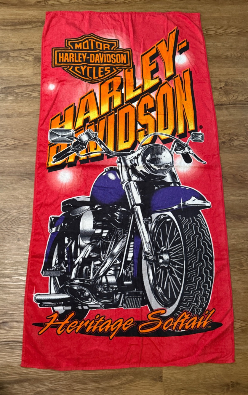 Harley Davidson Heritage Softail Beach Towel Vintage NOS Motorcycle 100% Cotton